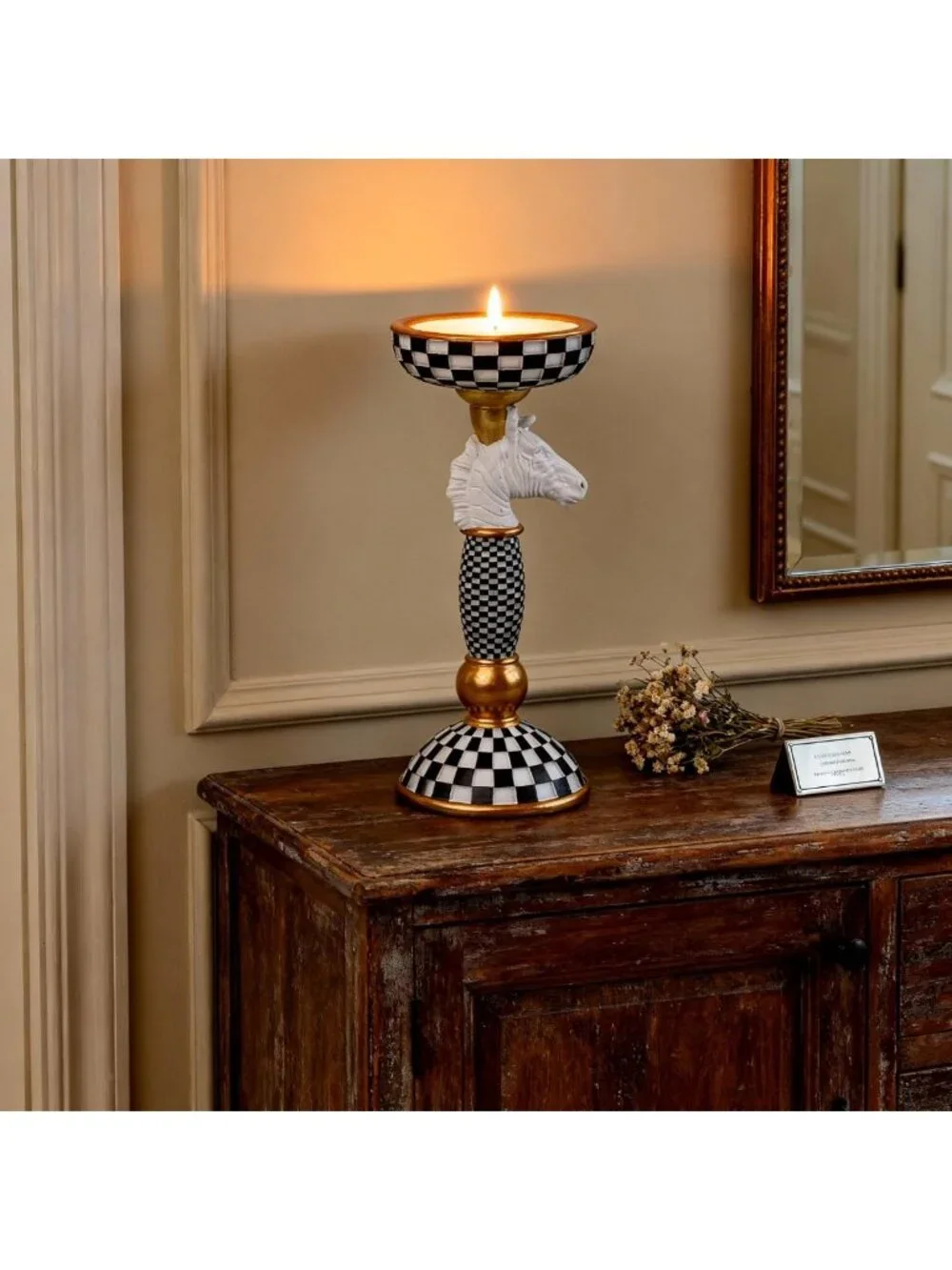 Checkered Animal Candle Holders - Black & White Tiger & Zebra Pillar Stands